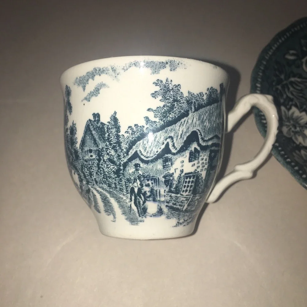 Royal Tudor Ware - Coaching Taverns‎  Blue (1828) Joke Demi Tas Cup & Saucer Set